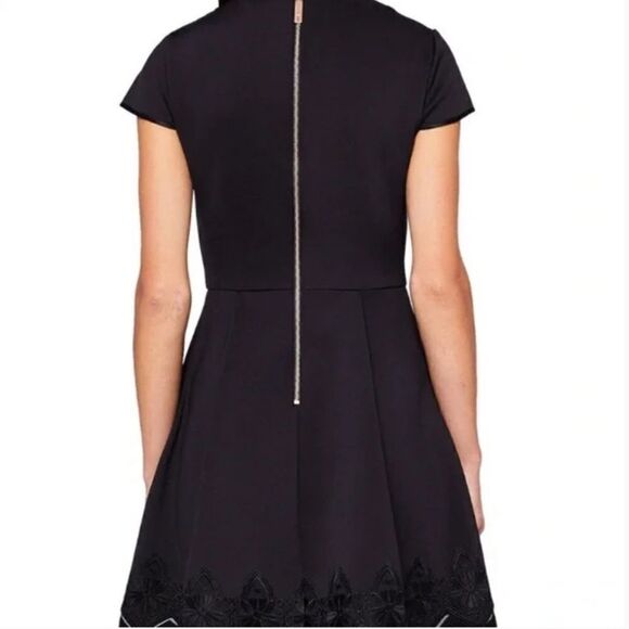 Ted Baker Cheskka Lace and Mesh Skater Dress Dark Blue Navy Floral Embroidery - Picture 2 of 16